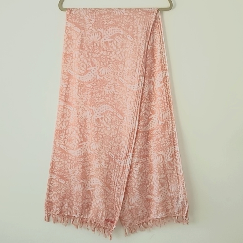 Lacoste Pastel Orange Floral Fringe Hem Wrap  28" × 70" (E9)